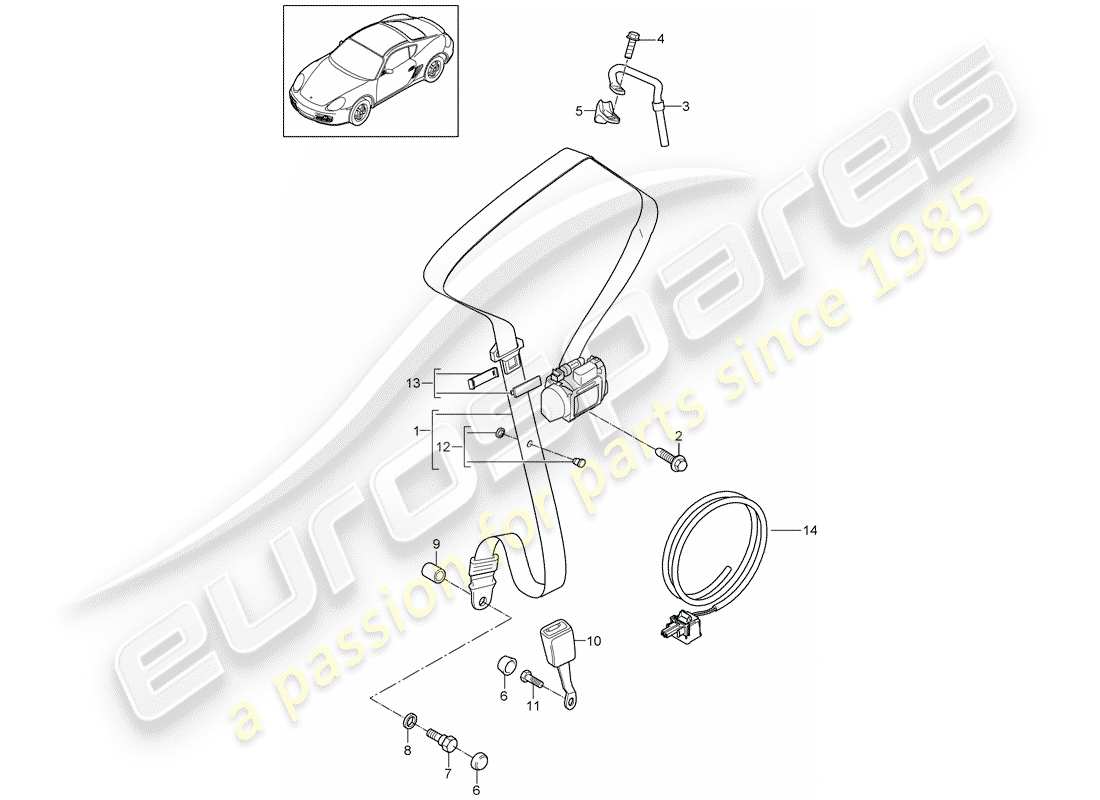 porsche 2006 (987 cayman) seat belt part diagram