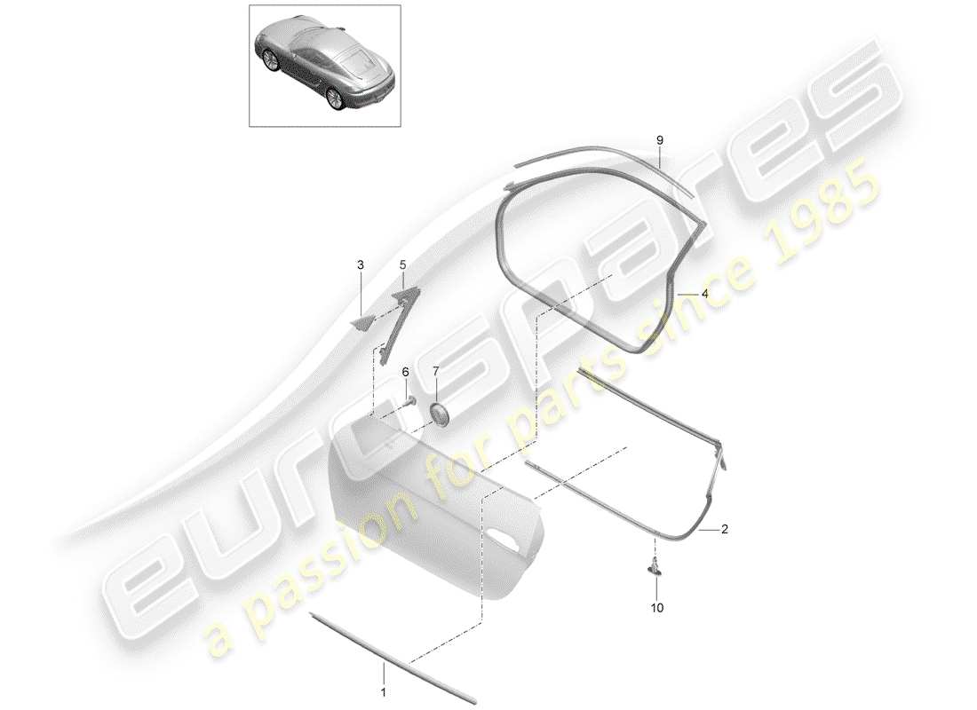 porsche 2015 (981 cayman) door seal part diagram