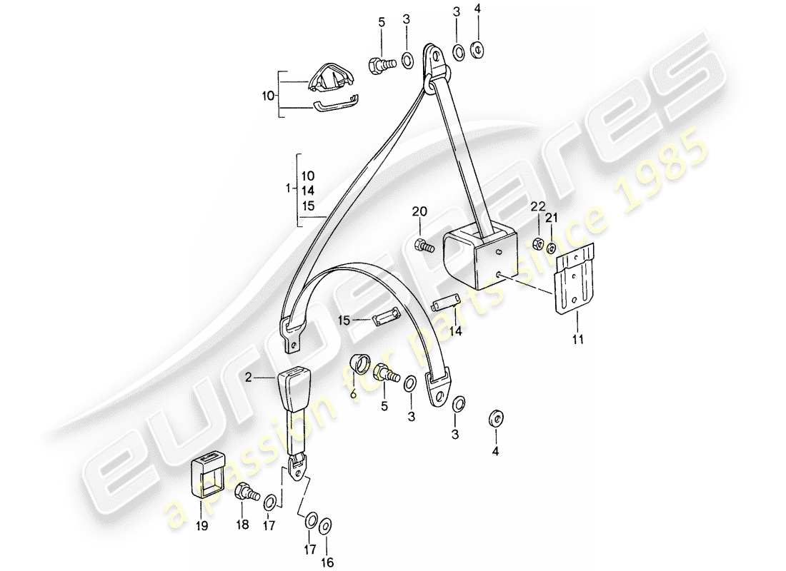 porsche 1987 (959) seat belt part diagram