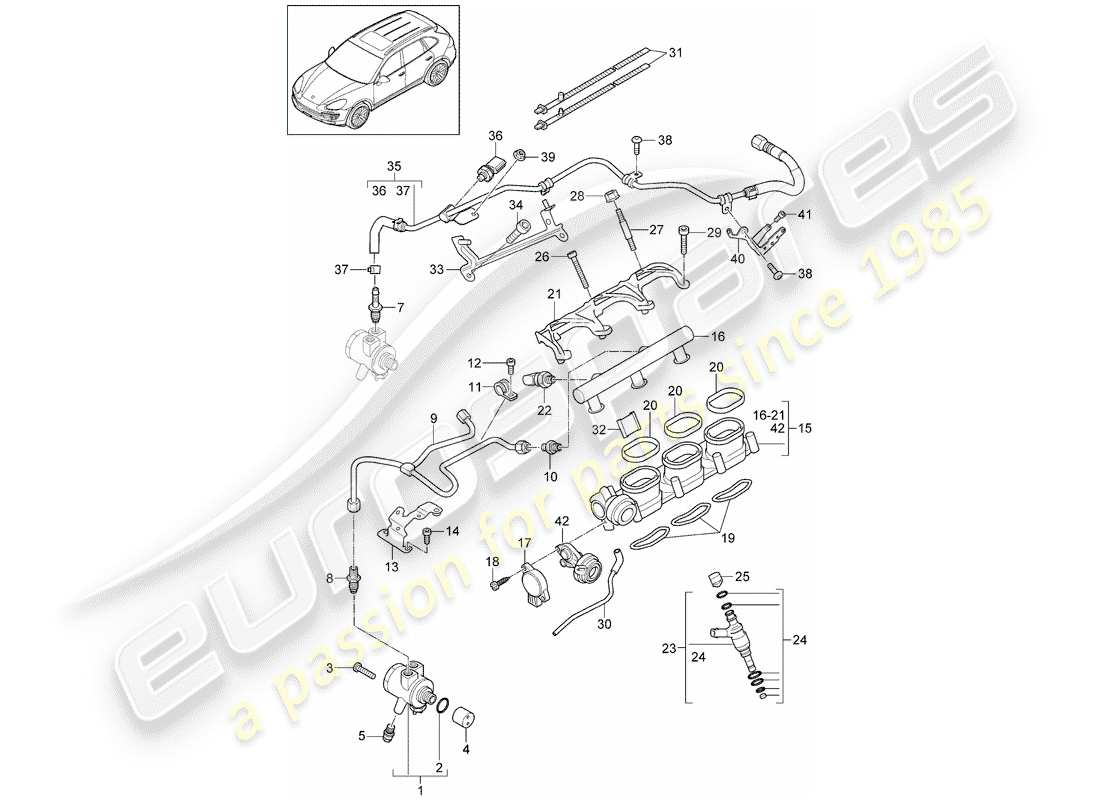 porsche 2013 (cayenne e2 92a) fuel collection pipe parts diagram
