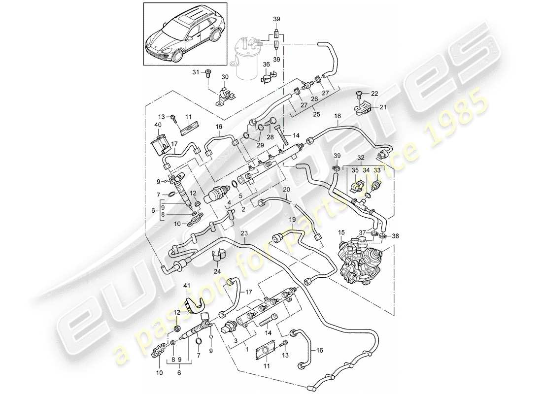 porsche 2011 (cayenne e2 92a) fuel collection pipe part diagram