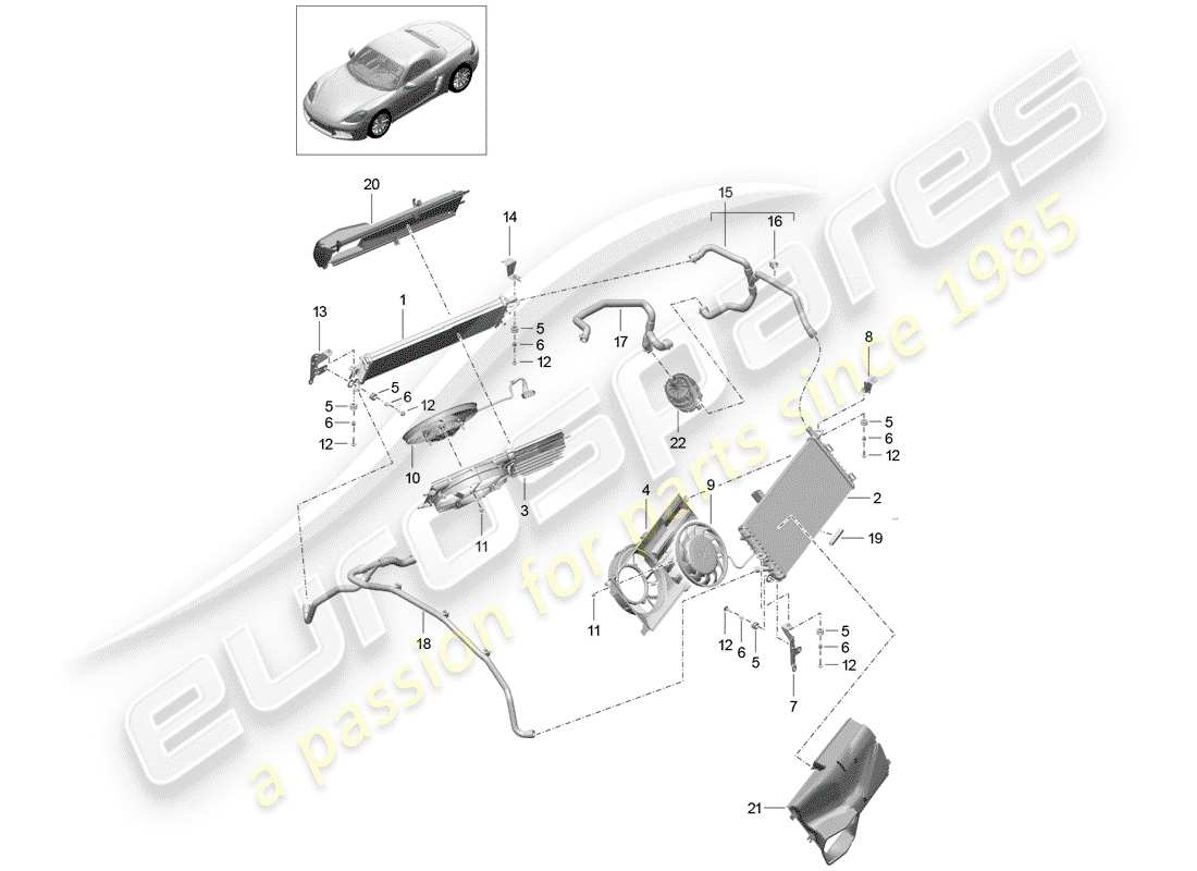 porsche 2019 (718 boxster) water cooling part diagram