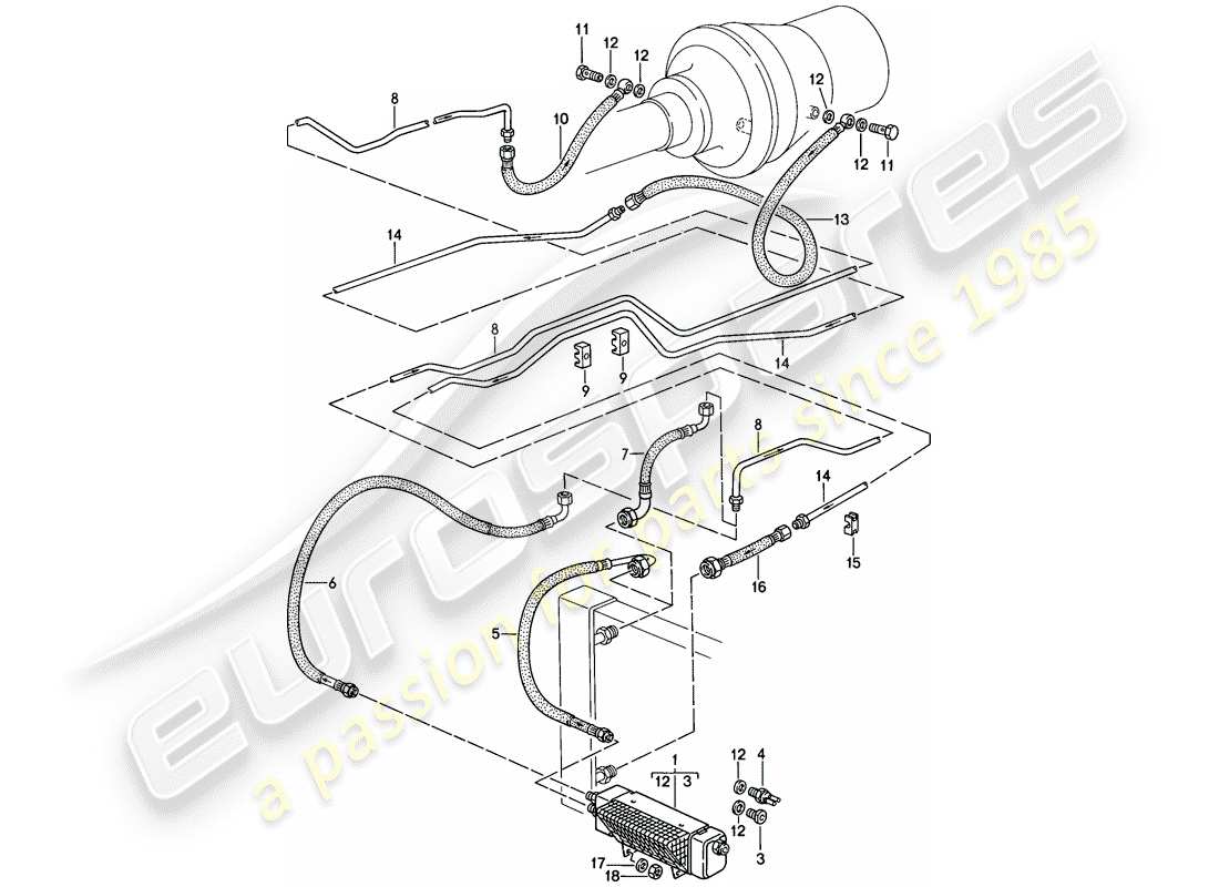porsche 1986 (928) automatic transmission - atf cooler - atf lines - atf cooler part diagram