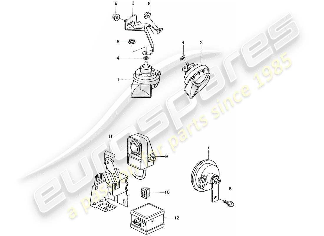 porsche boxster 986 (2000) fanfare horn - horn - alarm system parts diagram