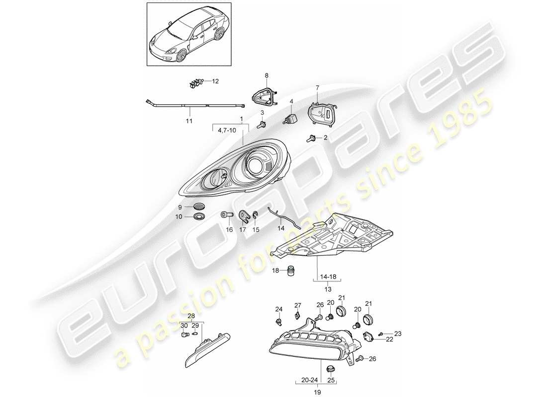 porsche 2014 (panamera 970) headlamp part diagram