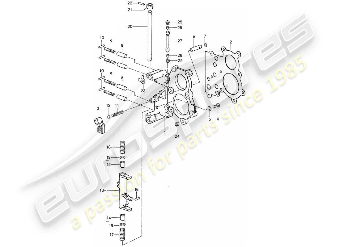porsche 1987 (959) tensioning plate - shift control lock device parts diagram