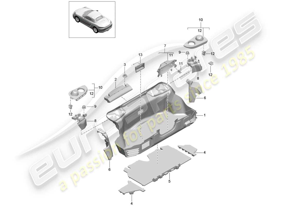 porsche 2018 (718 boxster) boot lining part diagram