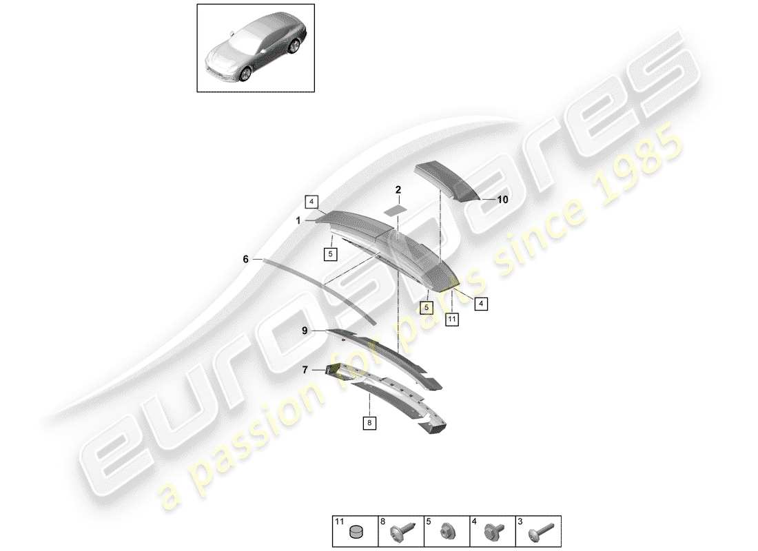 porsche 2020 (panamera 971-1) rear spoiler part diagram