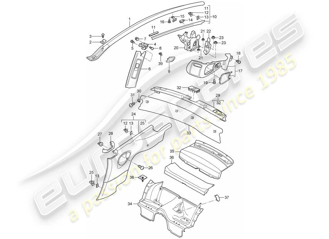porsche 2010 (997-2) trims parts diagram