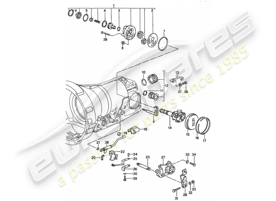 porsche 1986 (928) automatic transmission - transmission case - installation parts part diagram