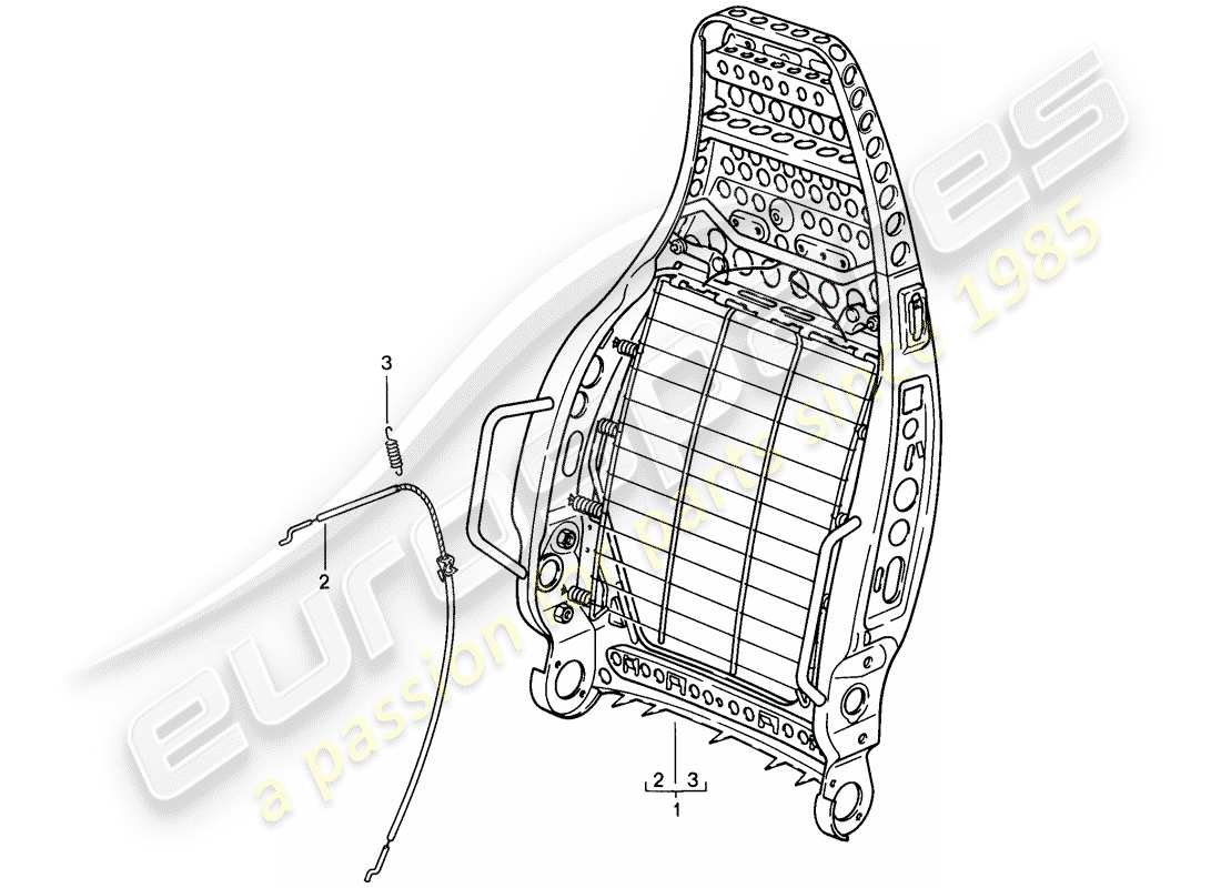 porsche 1984 (911) sports seat - backrest frame parts diagram