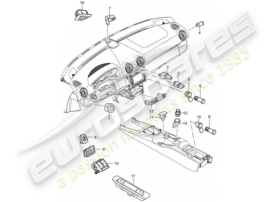 porsche 2007 (987 cayman) switch part diagram
