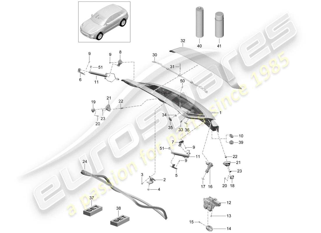 porsche 2017 (macan) rear trunk lid parts diagram