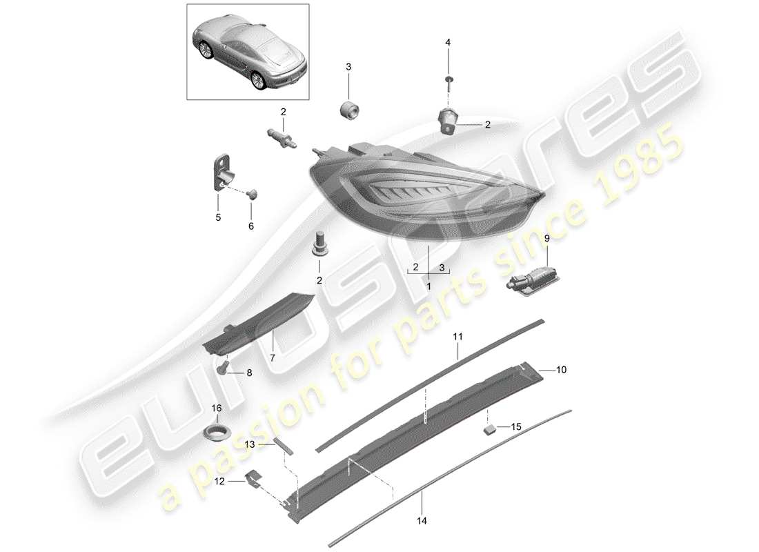 porsche 2016 (981 cayman) rear light part diagram