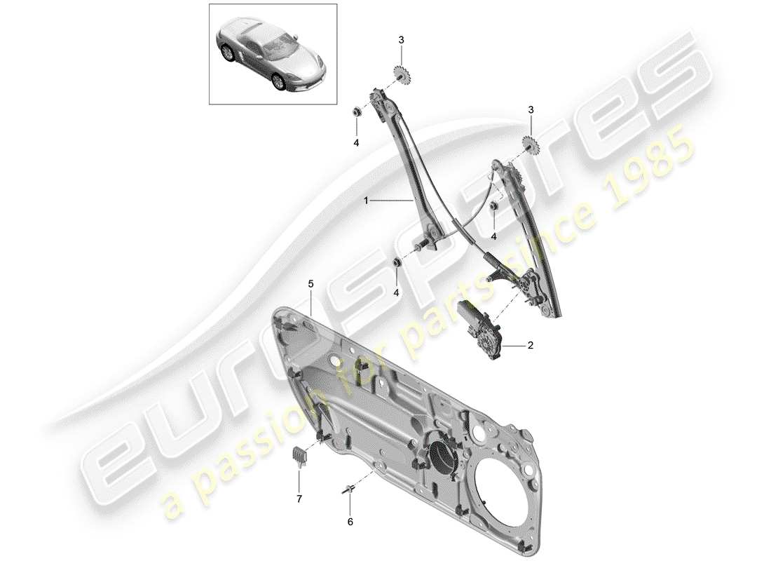 porsche 2019 (718 boxster) window regulator part diagram