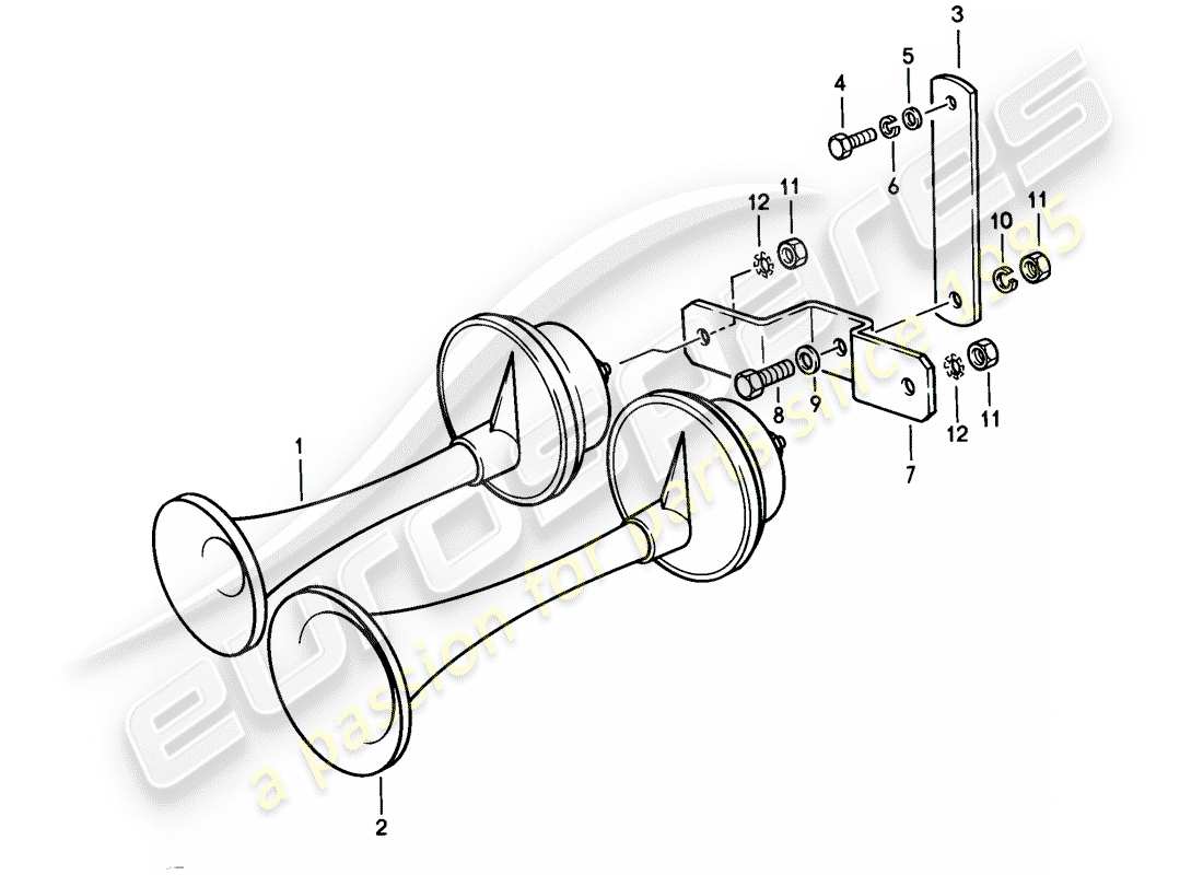 porsche 1986 (928) fanfare horn part diagram