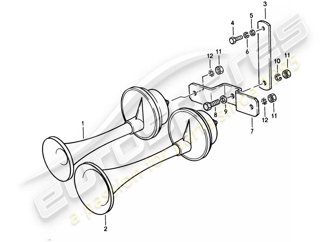 porsche 928 (1986) fanfare horn part diagram