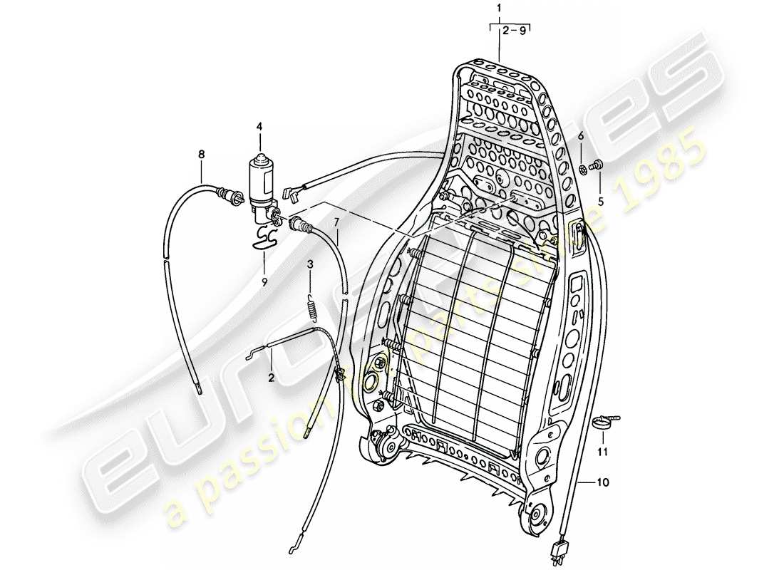 porsche 1983 (928) front seat - backrest frame - single parts - d - mj 1985>> part diagram