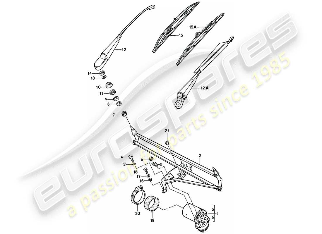 porsche 1981 (928) windscreen wiper system part diagram