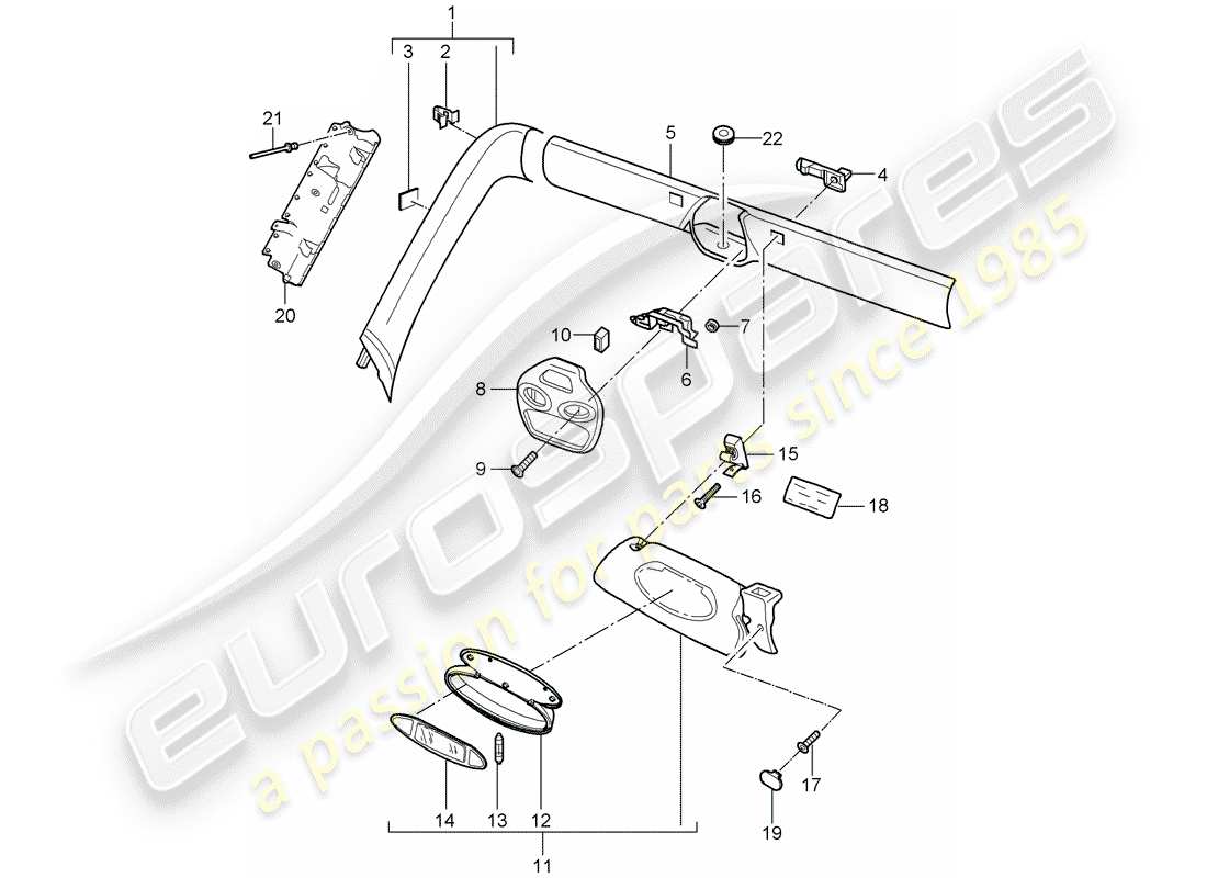 porsche 2011 (997-2) a-pillar parts diagram