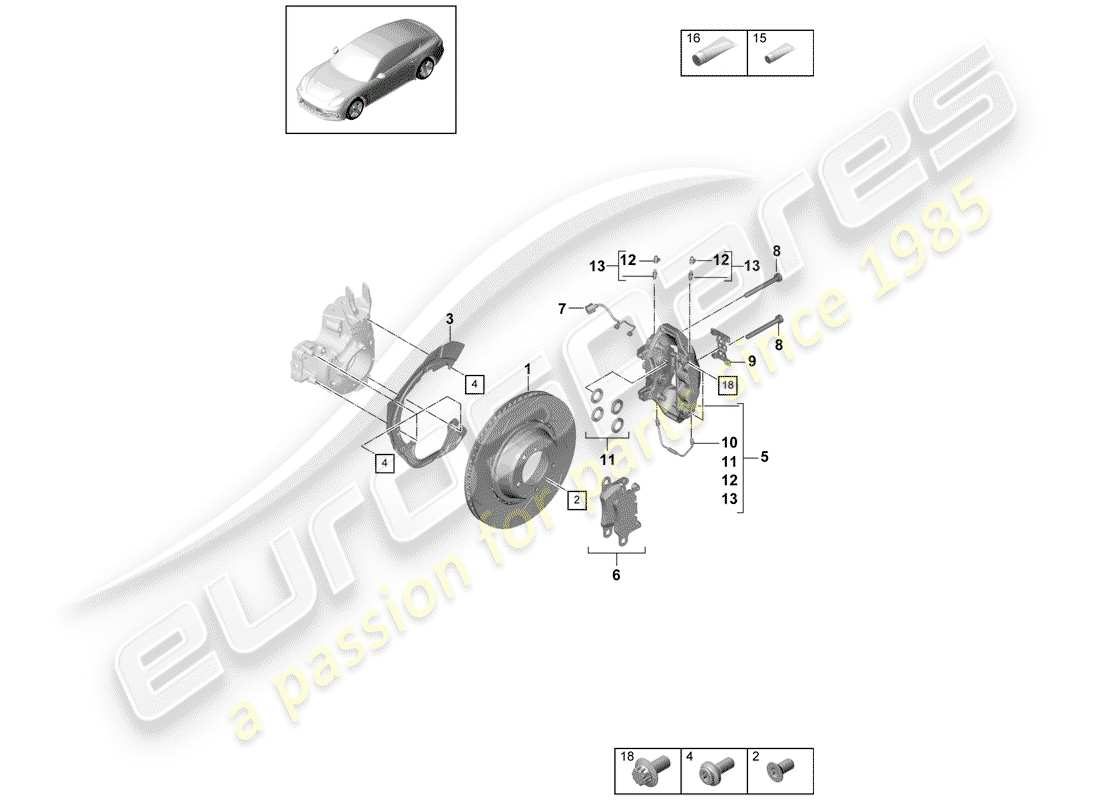 porsche panamera 971 (2017) disc brakes parts diagram