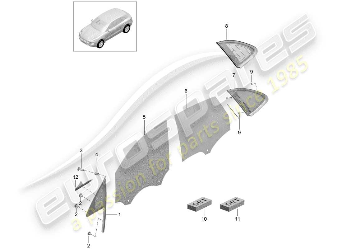 porsche 2015 (macan) side window part diagram