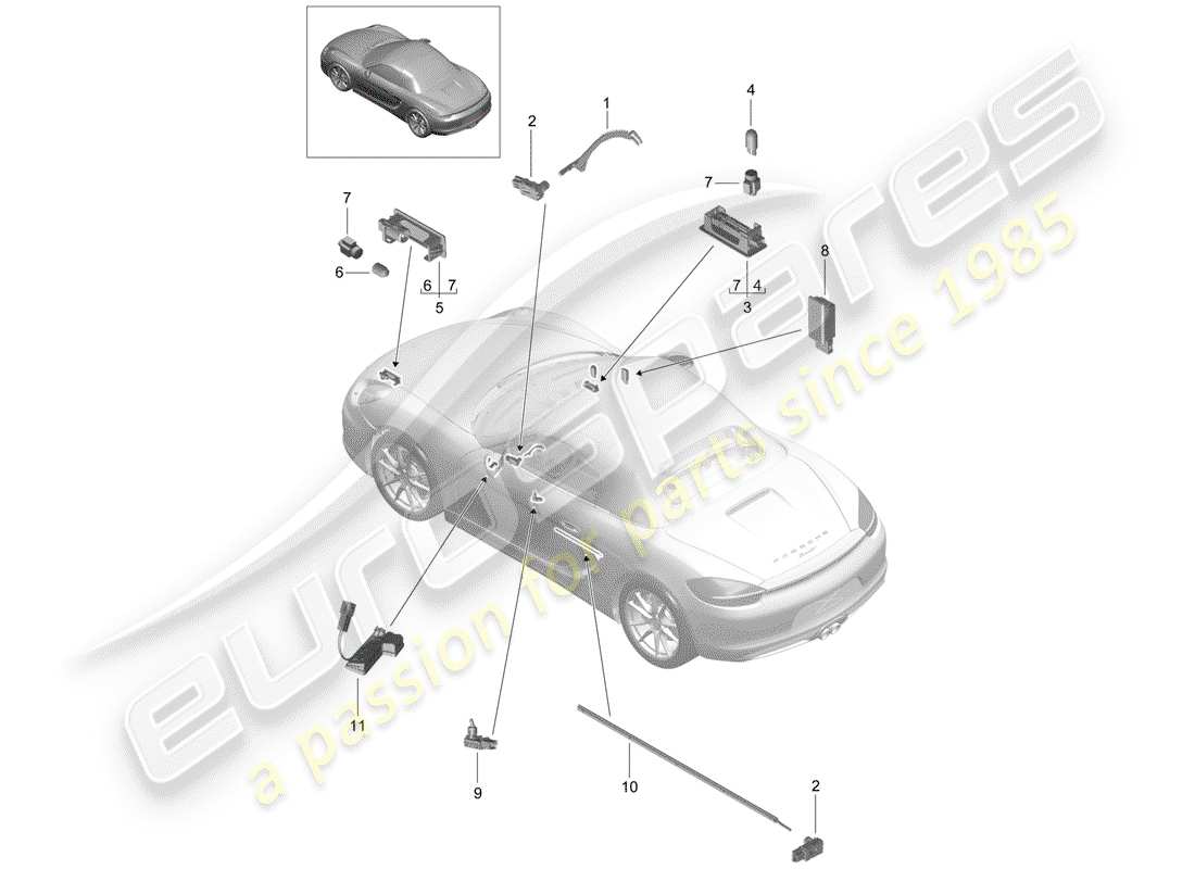 porsche 2013 (981 boxster) interior lights parts diagram