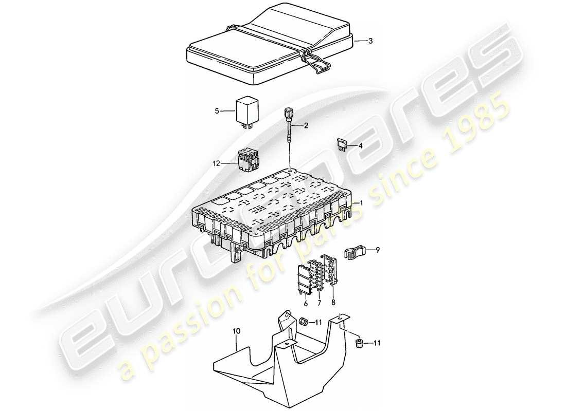 porsche 944 (1988) fuse box/relay plate parts diagram