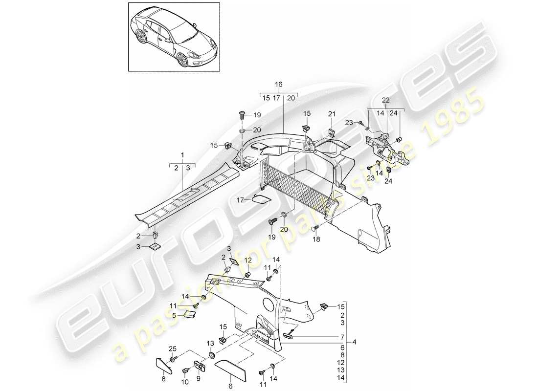 porsche panamera 970 (2016) trims parts diagram