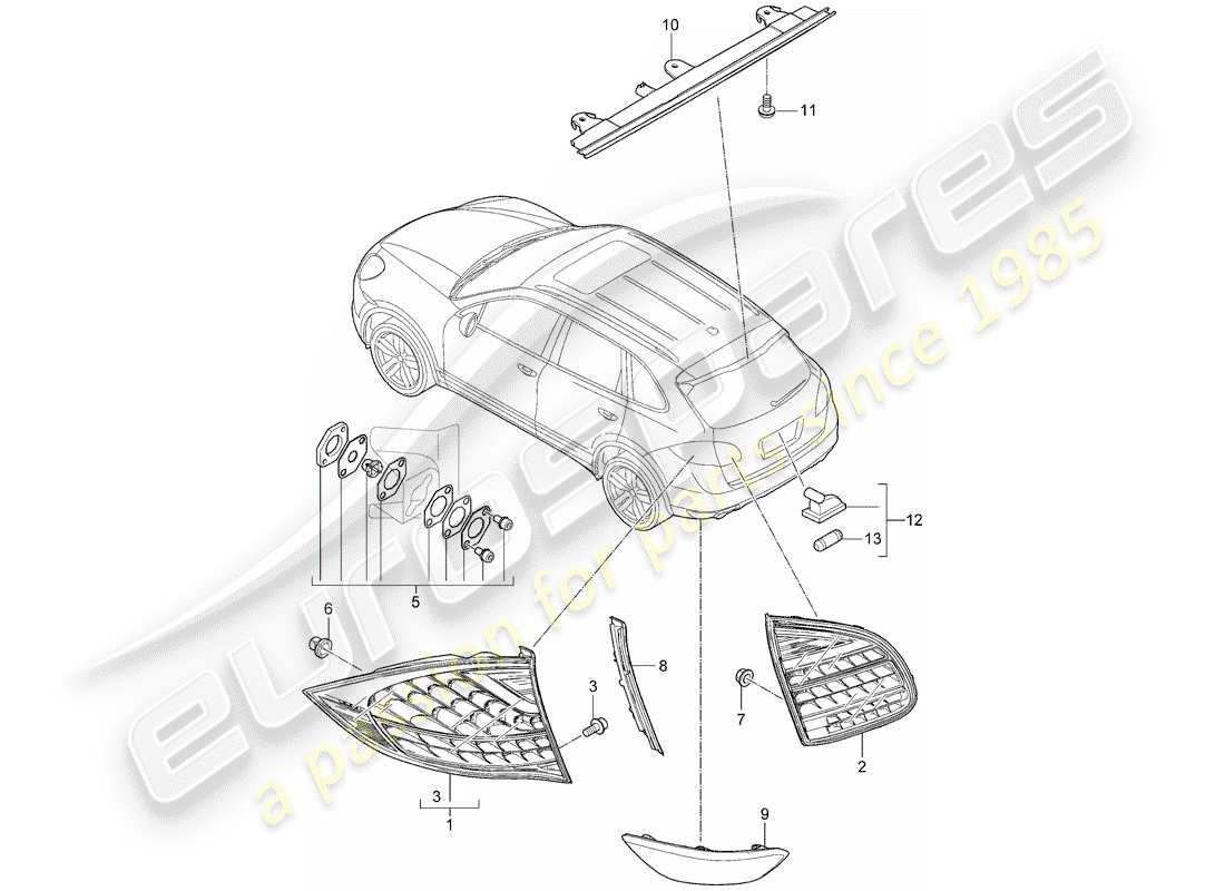 porsche 2014 (cayenne e2 92a) rear light part diagram