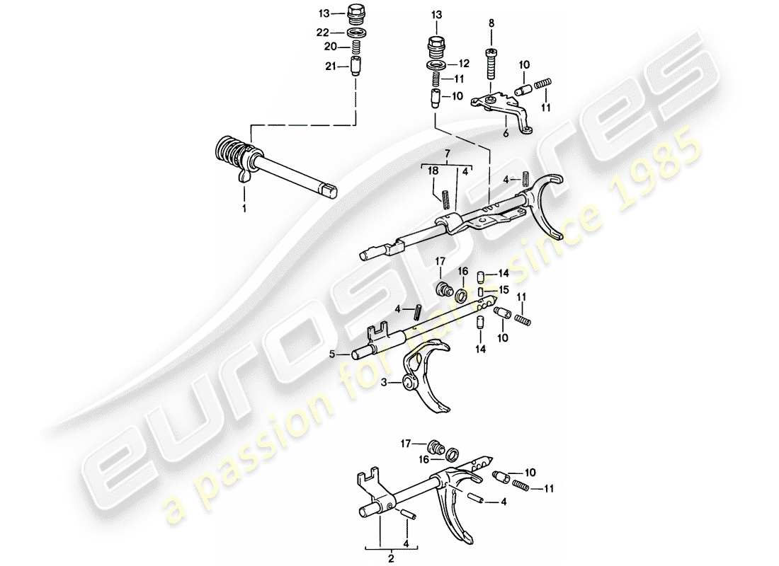 porsche 1984 (944) shift rods - shift forks part diagram