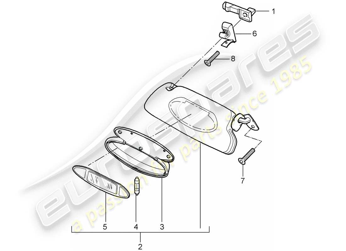 porsche 2008 (997-1 gt3) sun vizors part diagram