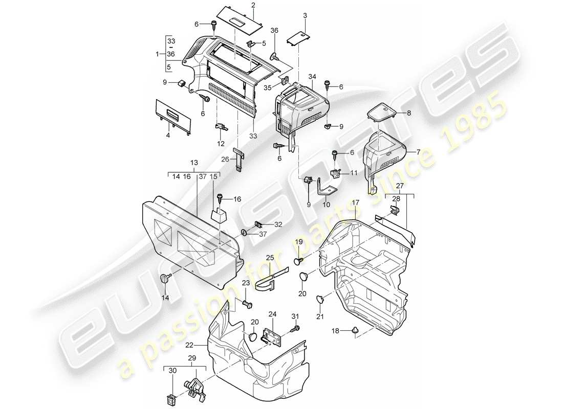 porsche 2005 (997-1) luggage compartment parts diagram
