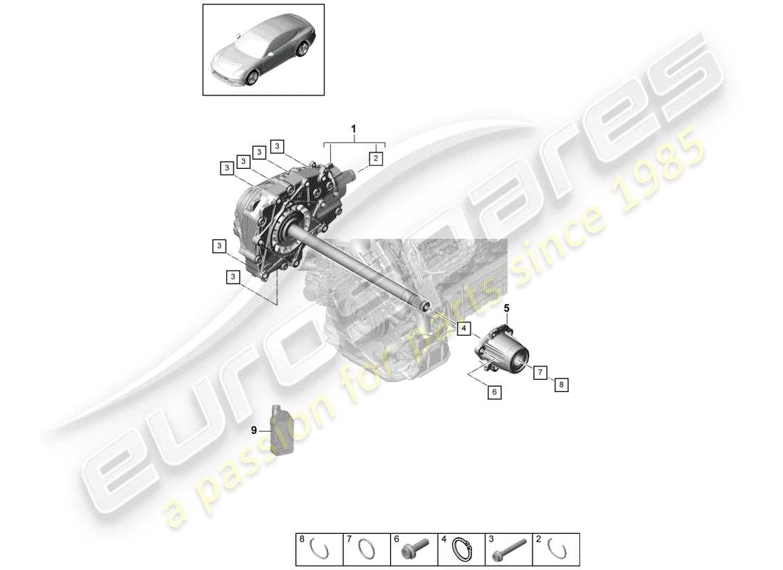 porsche 2019 (panamera 971-1) front axle differential part diagram