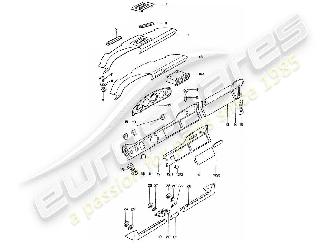 porsche 1977 (911) dashboard part diagram