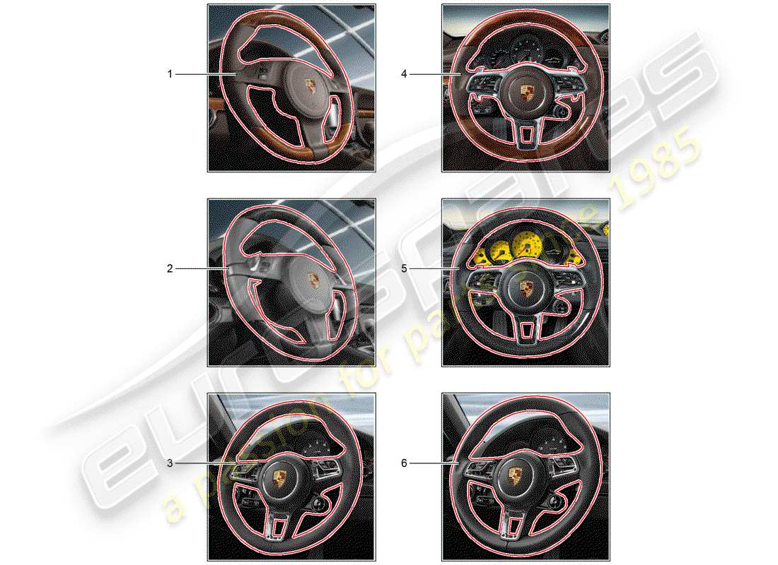 porsche 2017 (tequipment 98x/99x) multifunction steering wheel part diagram