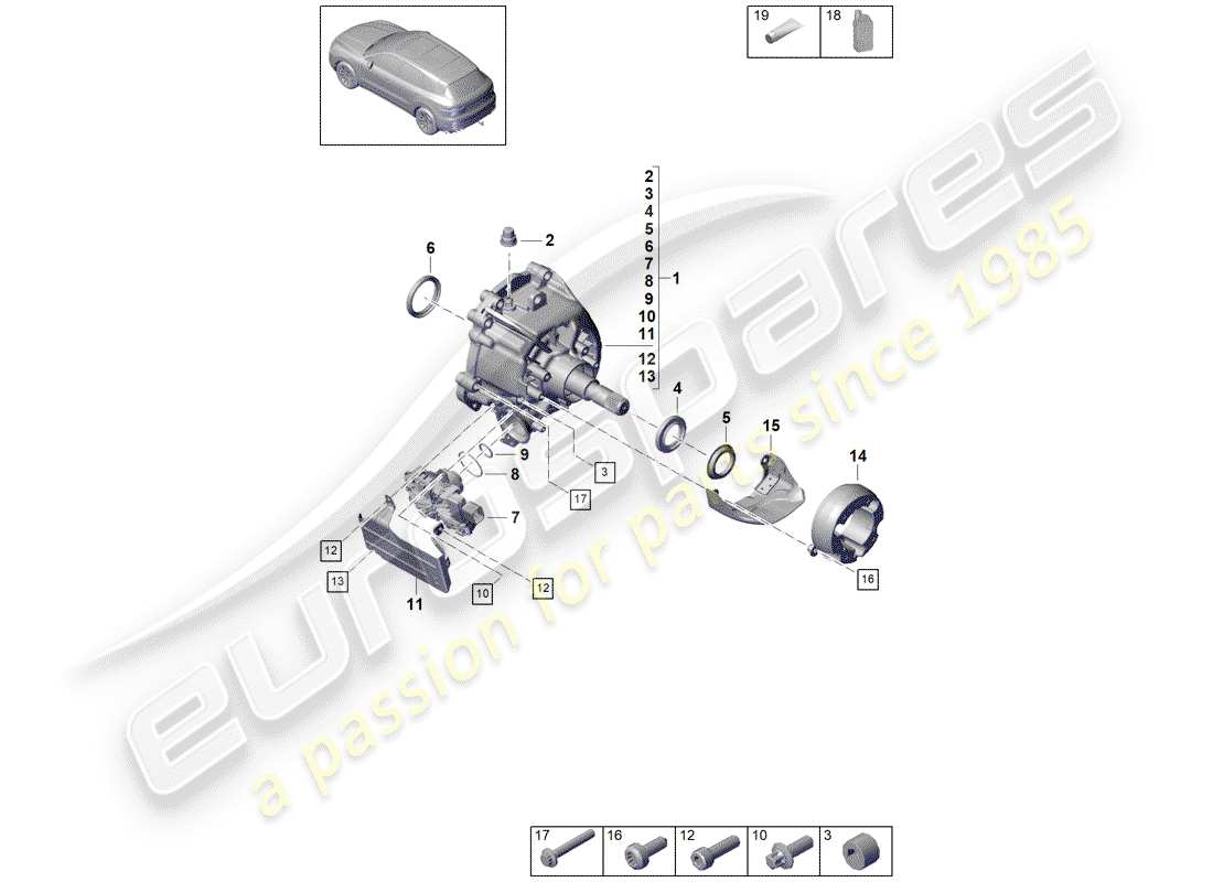 porsche 2020 (cayenne e3 9ya/9yb) transfer box part diagram