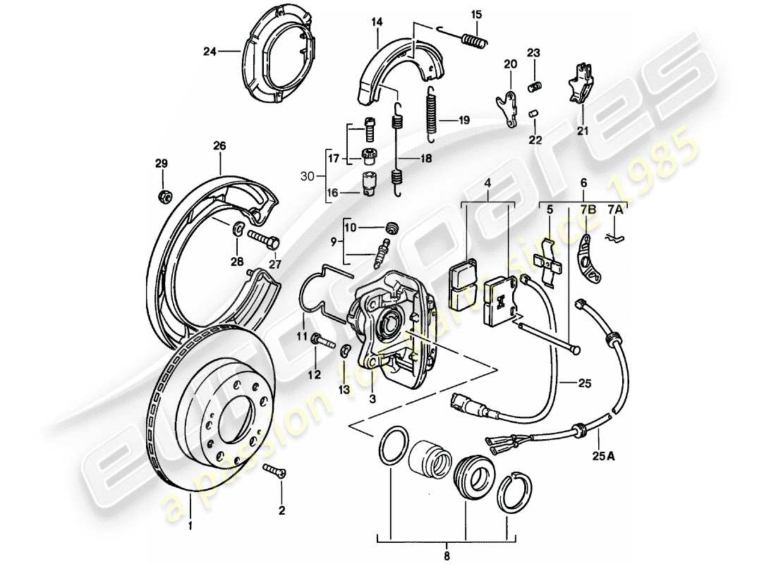 porsche 1982 (928) disc brakes - rear axle part diagram