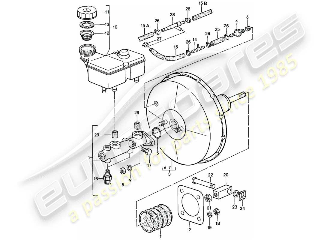 porsche 1981 (928) brake master cylinder - brake booster part diagram
