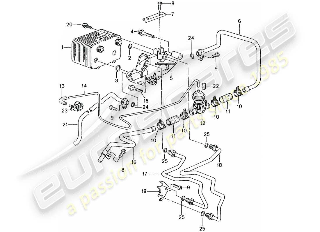 porsche 1997 (986 boxster) tiptronic - - - gear oil cooler - oil pressure line for - gear oil cooling part diagram