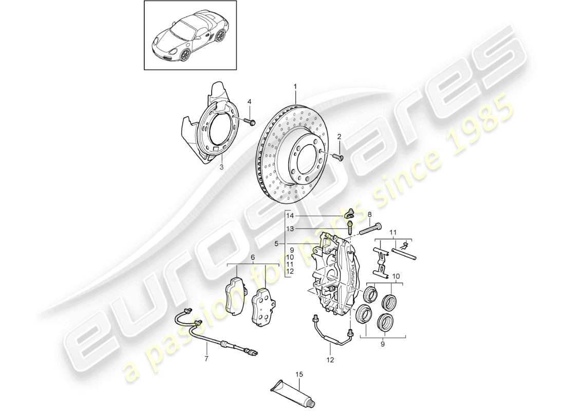 porsche 2010 (987 boxster) disc brake rear axle parts diagram