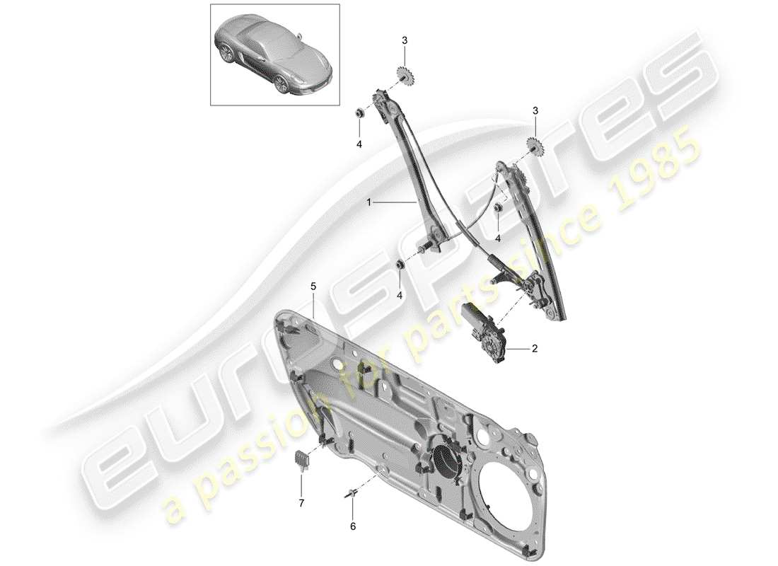 porsche 2012 (981 boxster) window regulator part diagram