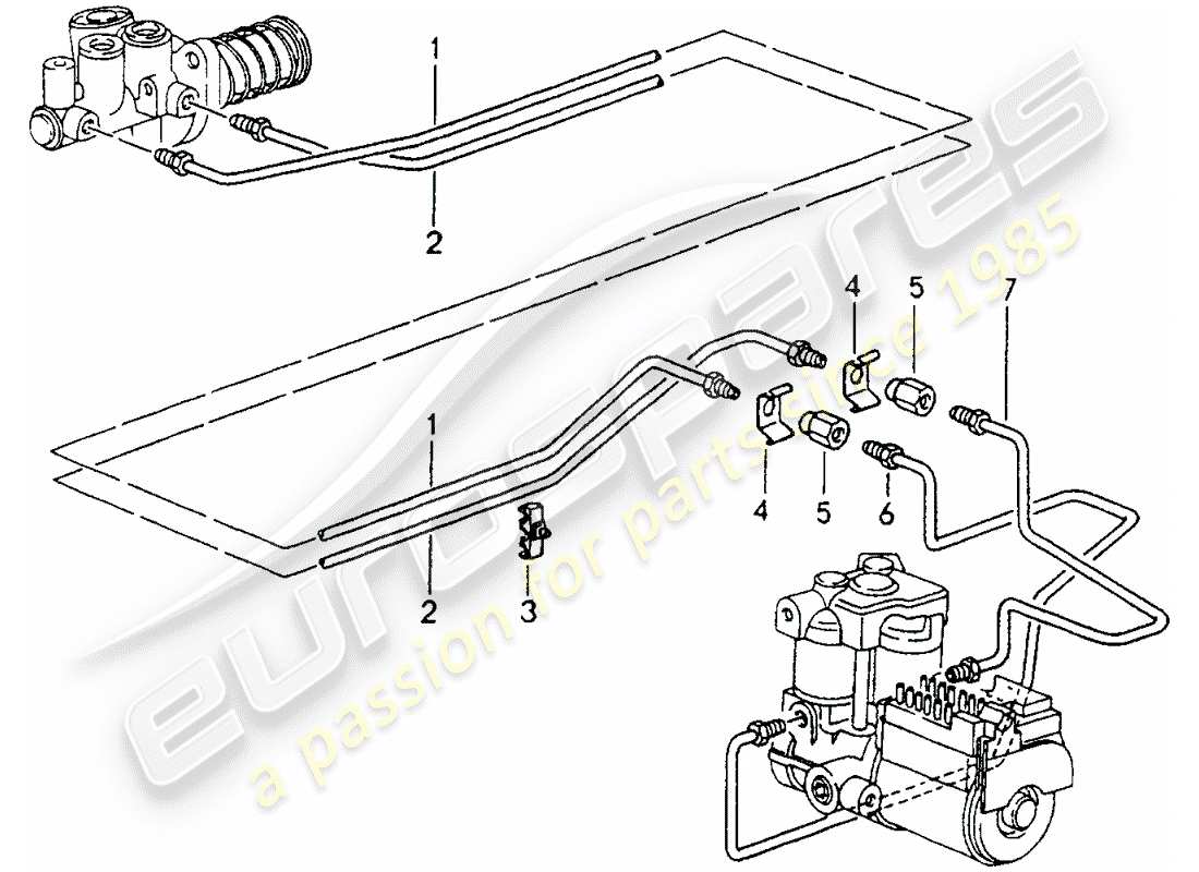 porsche 1992 (964) brake lines - front end parts diagram