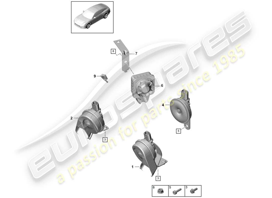 porsche 2018 (panamera 971-1) fanfare horn part diagram