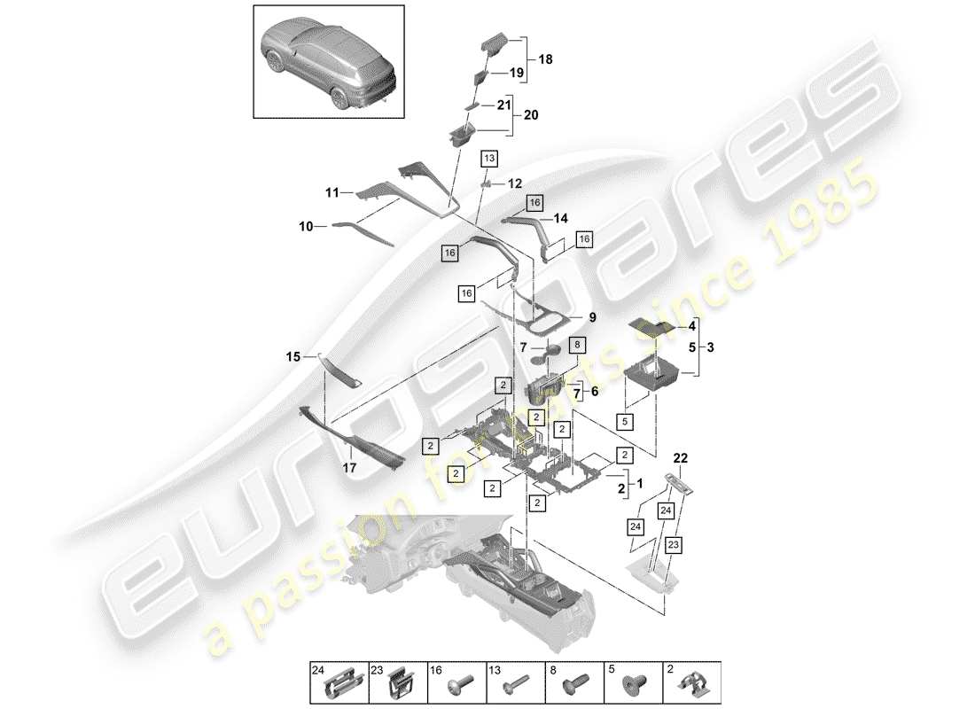 porsche 2020 (cayenne e3 9ya/9yb) center console part diagram