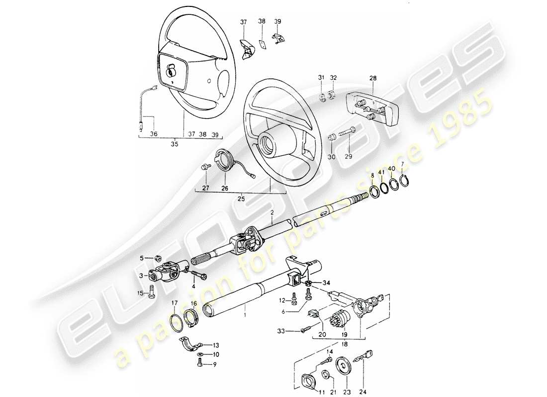 porsche 1994 (964) steering protective pipe - intermediate steering shaft - steering wheels part diagram