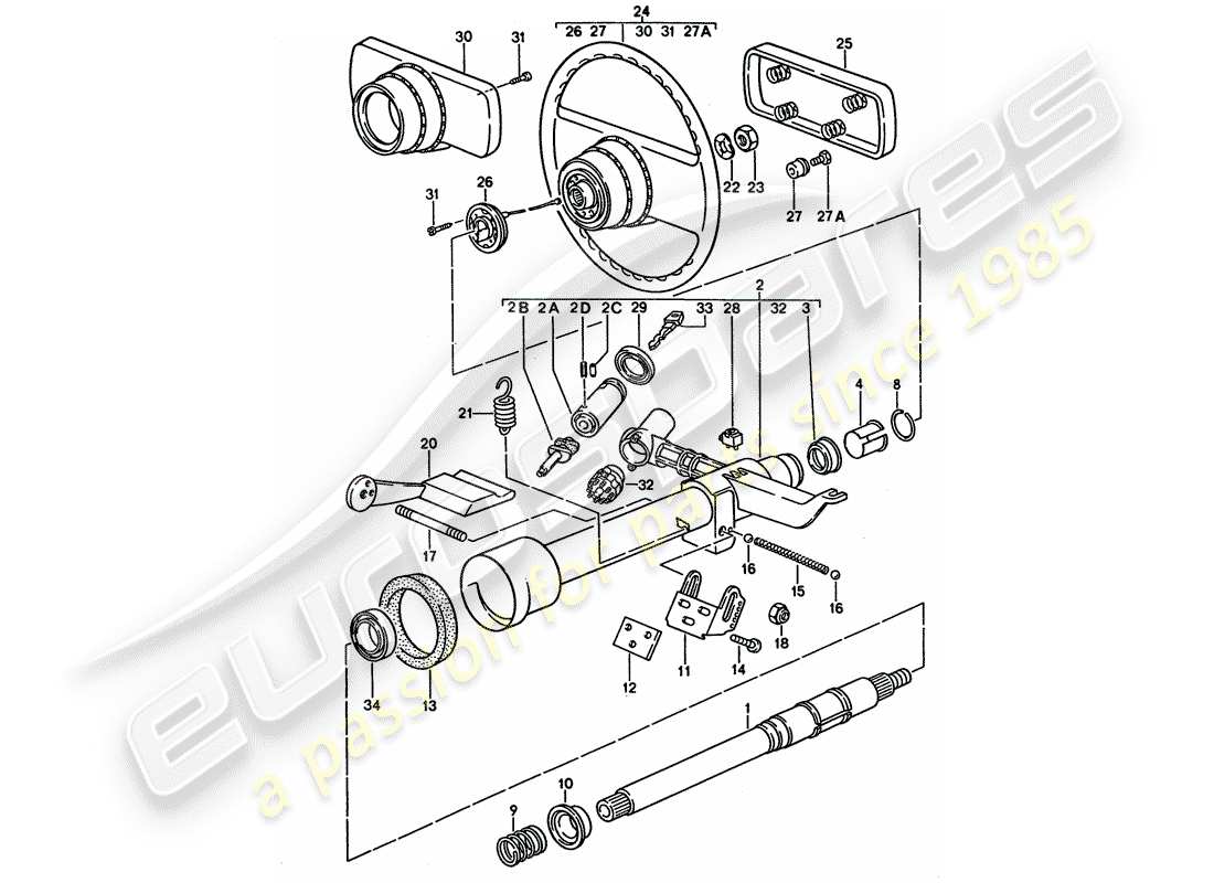 porsche 1995 (928) steering parts - steering wheel part diagram