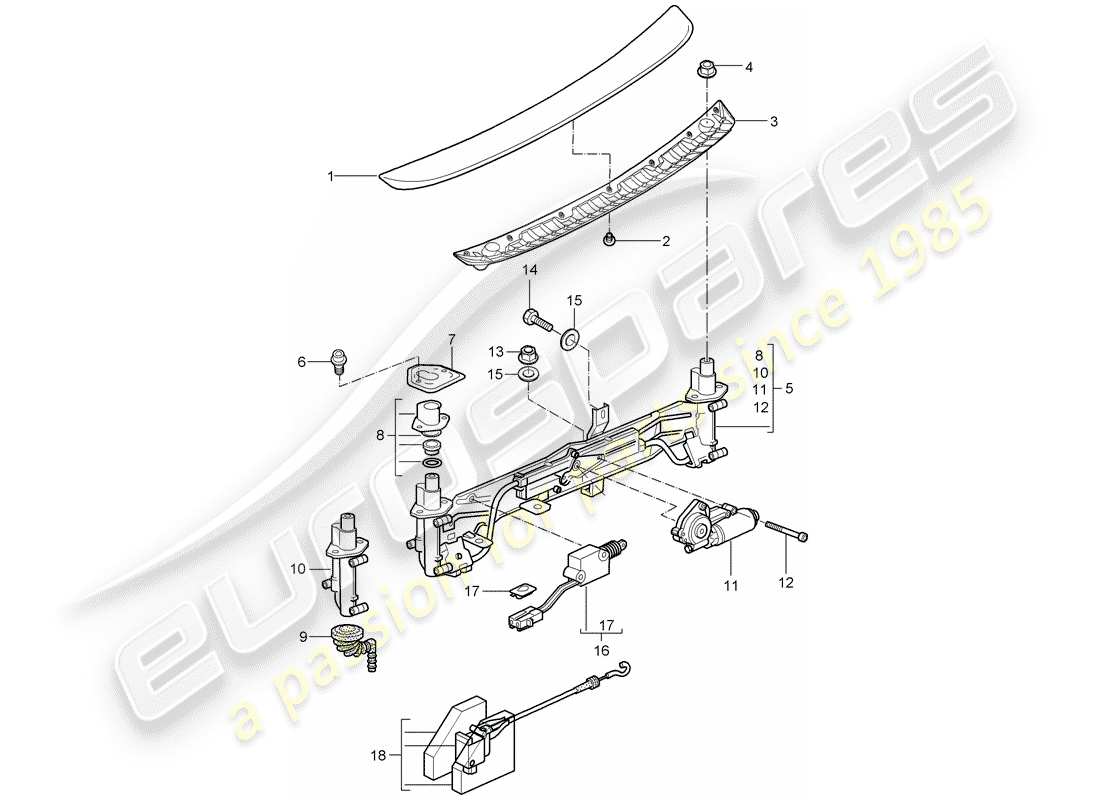 porsche 2007 (987 cayman) rear spoiler part diagram