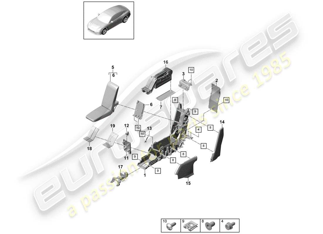 porsche 2018 (panamera 971-1) center console part diagram