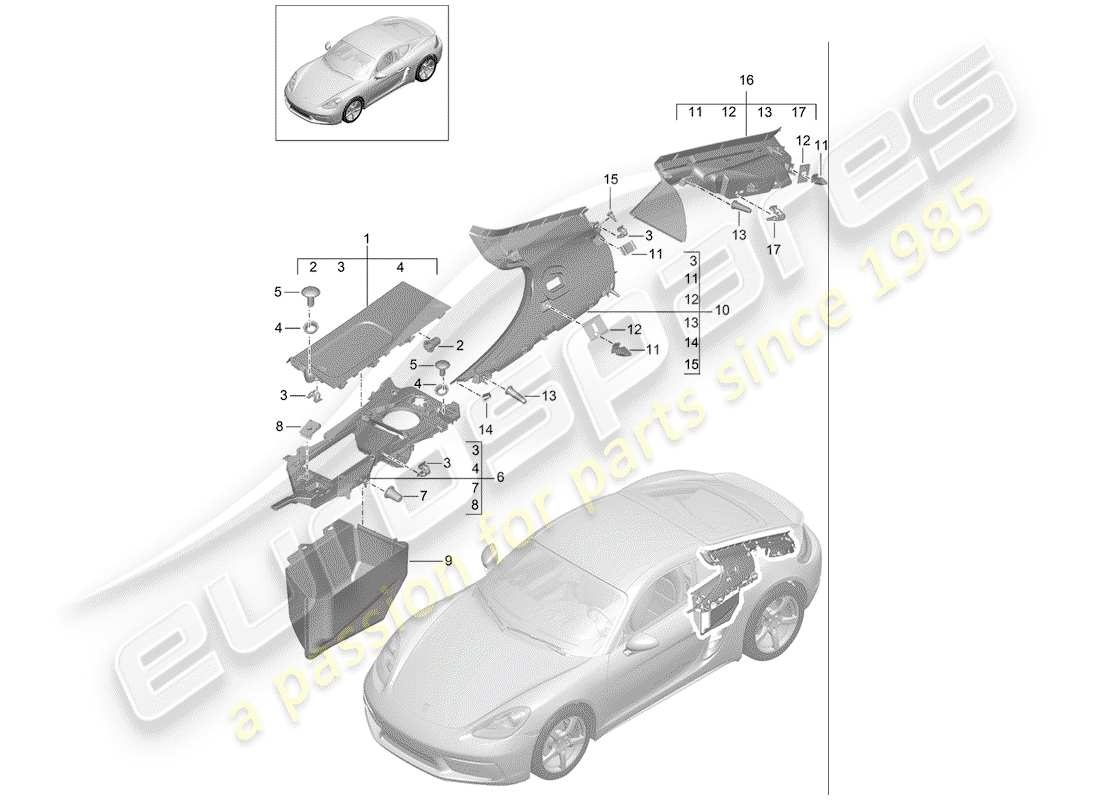 porsche 718 cayman (2018) trims parts diagram